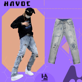 【Havoc】🔹 FOG同款 / 美式 / 窄管 / 水洗 / 破壞 / 牛仔褲 / 破褲 /褲腳拉鍊