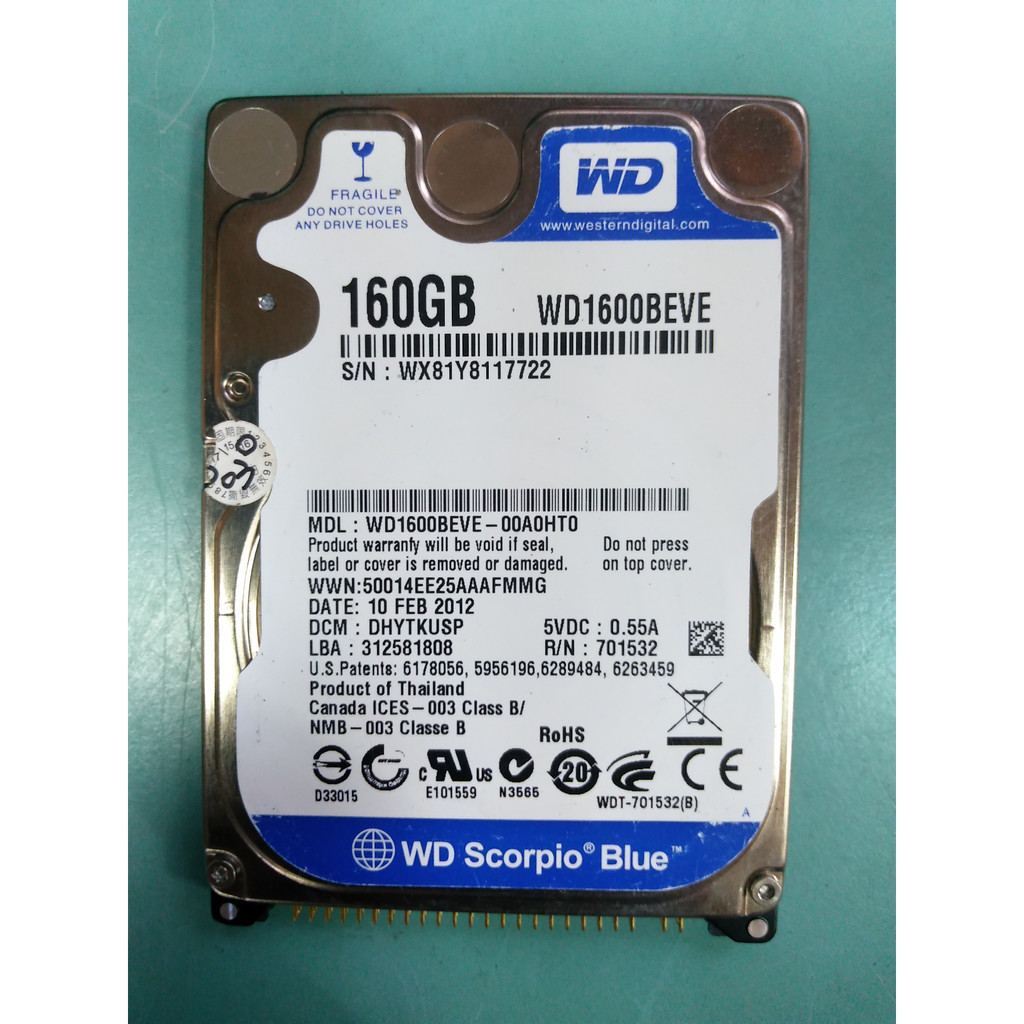 (經典) WD藍標 2.5吋 IDE筆電硬碟 160GB(160G) WD1600BEVE-00A0HT0 (217)