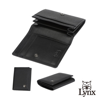 【Lynx】美國山貓十字紋精選牛皮翻扣式名片夾-黑色 LY16-2179-99