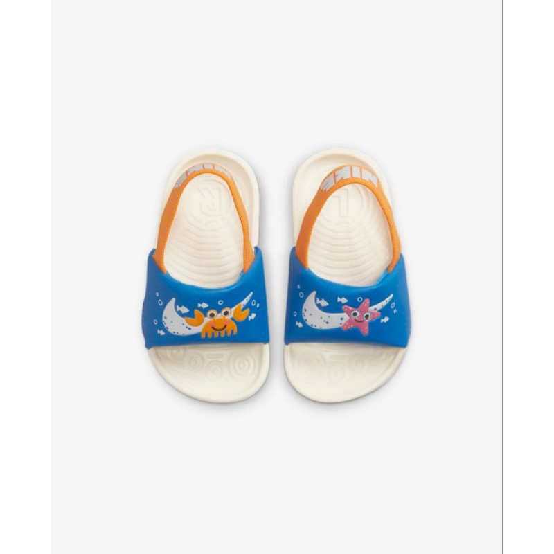 nala童鞋~NIKE拖鞋 寶寶涼拖鞋 鬆緊帶 藍橘 左右不對稱 活力海洋P7037