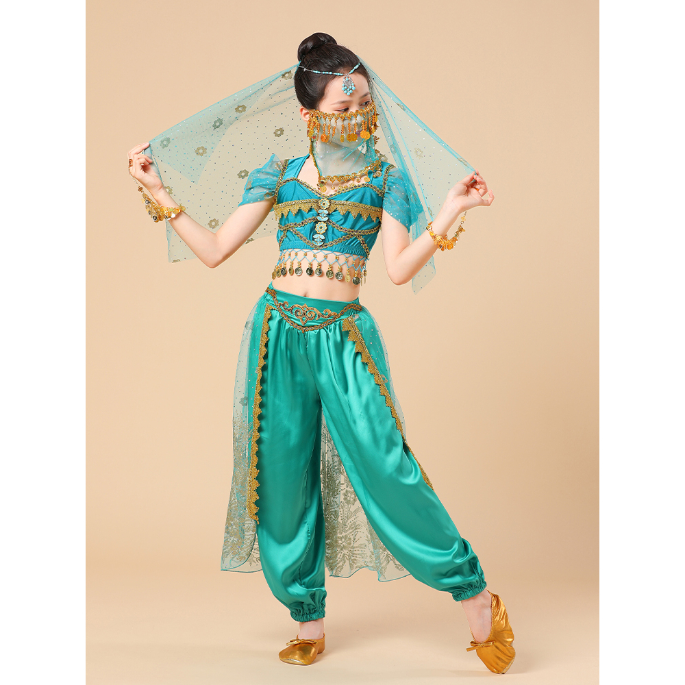 福福小店～印度舞蹈服裝女兒童幼兒新疆舞民族舞合唱表演出服印度衣服公主裙