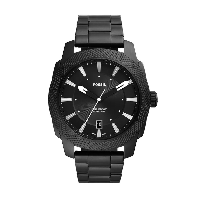 FOSSIL NEW Machine 簡約經典酷黑手錶 黑色不鏽鋼鍊帶 49MM FS5971