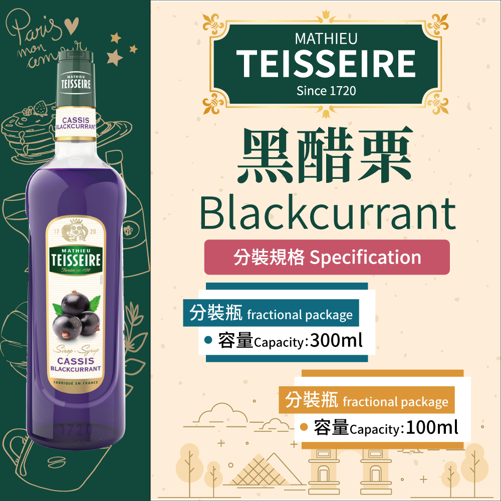 TEISSEIRE 法國 果露 黑醋栗 Blackcurrant Syrup 糖漿 300ml 100ml 分裝瓶