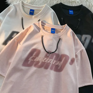 【H2O】麂皮絨T恤 男女 夏季新款 美式 復古字母 印花 短袖 寬鬆 休閒 夏季新款