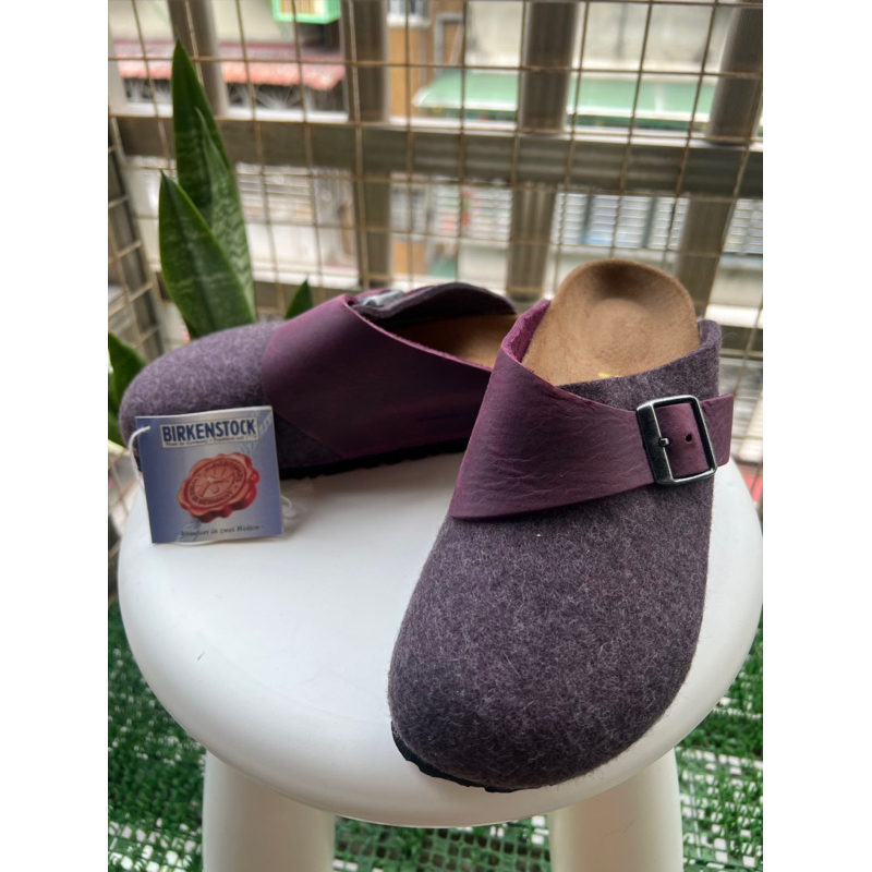 Birkenstock 勃肯半包拖鞋款 羊毛氈與牛皮 35號