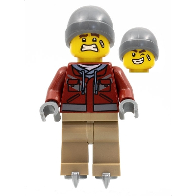 LEGO 樂高 人偶 淺灰毛帽 滑冰 男孩 80109 hol281