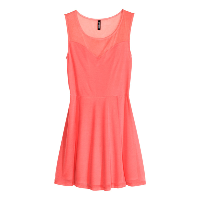 全新正品 H&amp;M 女裝粉紅色珊瑚色網布彈性素面薄紗洋裝連身背心裙 雪紡洋裝 連身裙 連身短裙