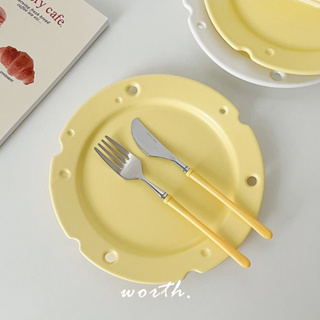 渥思【現貨】韓系奶油色乳酪盤 傑利鼠的起司盤 陶瓷盤 甜品盤