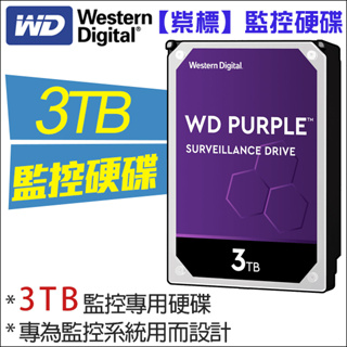 紫標 WD 3TB 監視器材 三年保固 監控硬碟 5400轉 3.5吋 SATA 硬碟