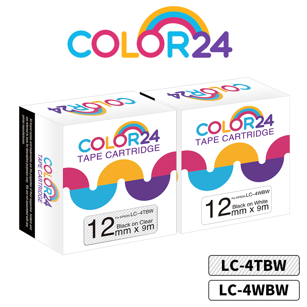 COLOR24 EPSON 黑字 相容 副廠 高黏性 白色 透明 貼紙 標籤帶 12mm LW-900P LW-K600