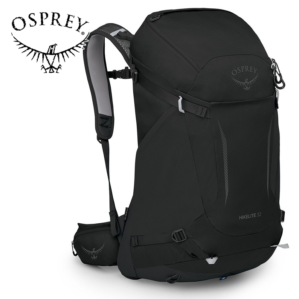 【Osprey 美國】Hikelite 32 輕量網架登山背包 黑色｜郊山健行背包 運動後背包 多功能背包