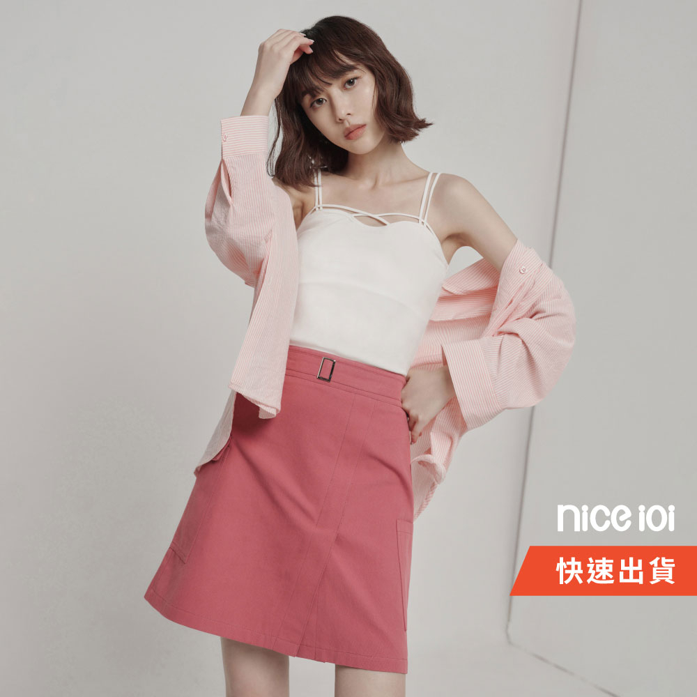 【niceioi 特惠】斜切造型短裙 短裙 造型短裙 粉色短裙 女裝 現貨 快速出貨