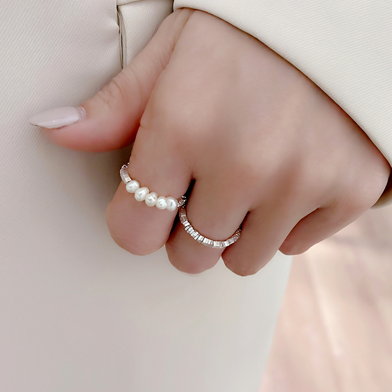 全純銀戒指 天然珍珠戒指 彈力戒指 三款【UME】巴洛克珍珠戒指 碎銀戒指 串珠戒指
