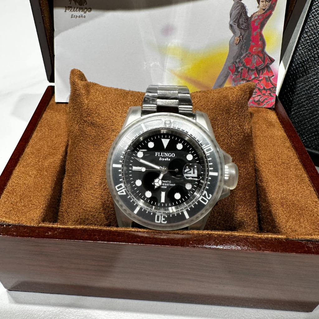 【自售商品】Flungo 經典深海潛將陶瓷水鬼機械腕錶 西班牙品牌44mm陶瓷黑水鬼腕錶 全新 現貨