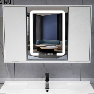 【廠傢直銷】隱藏式智能風水鏡櫃 折疊推拉 衛生間智能浴室鏡櫃一體 掛墻式實木鏡子帶置物架ins