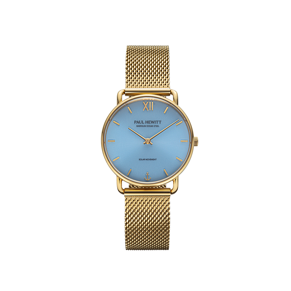 PAUL HEWITT德國設計師品牌手錶 | Solar Watch Sailor 金殼藍面光動能海洋鋼腕錶
