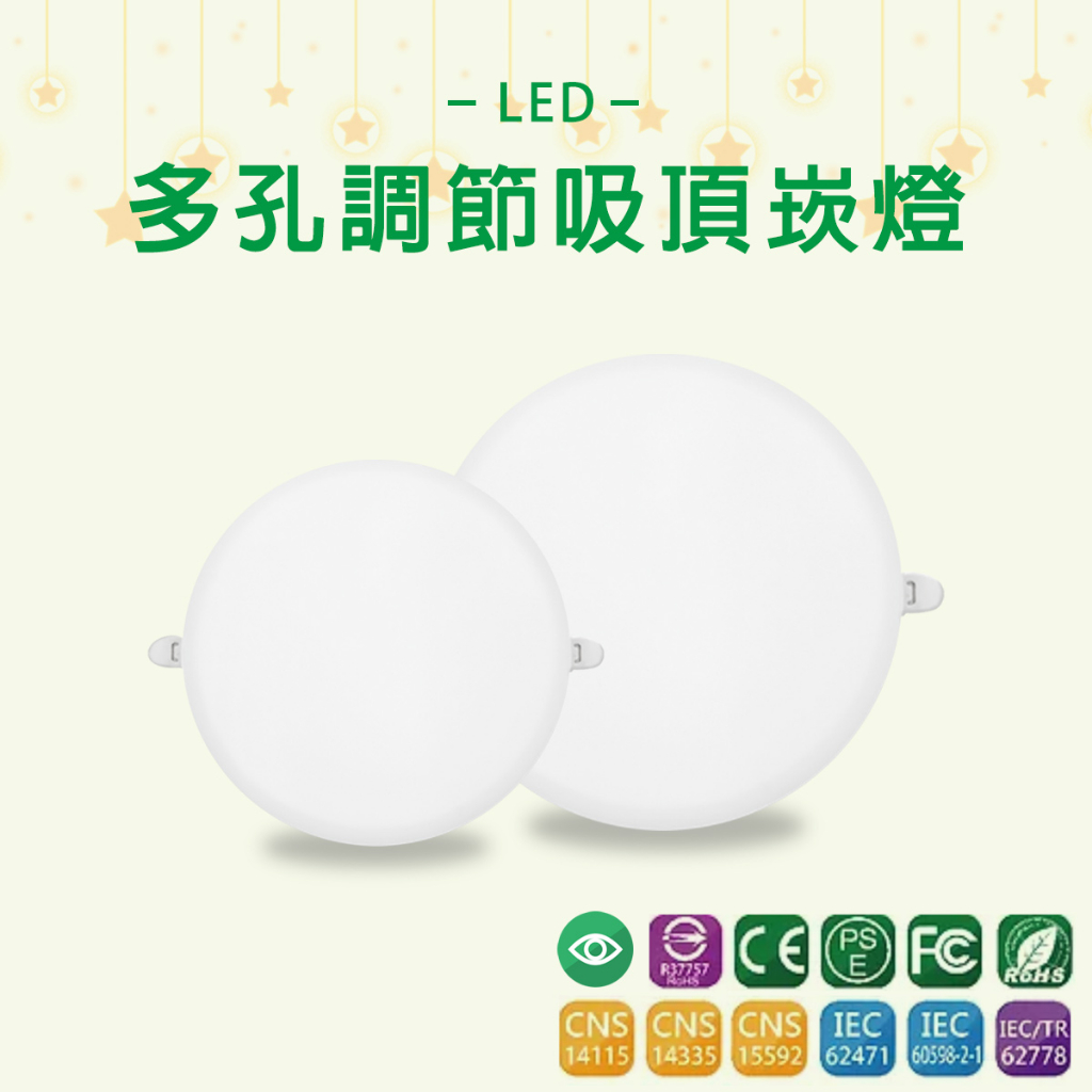 【台灣品牌】LED 多孔調節式 吸頂崁燈 開孔可調整 15W 24W 36W 黃光 自然光 白光 三段變色 6-20公分