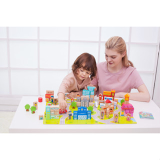 玩得購【德國 classic world】客來喜經典木玩-城市場景積木 100PCS CLA5005