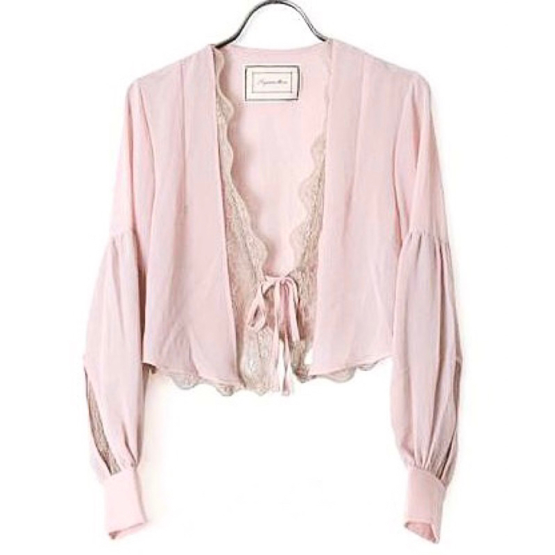 🎀全新日本Lagunamoon專櫃真品🎀裸粉色雪紡拼接蕾絲假二件式短版罩衫外套
