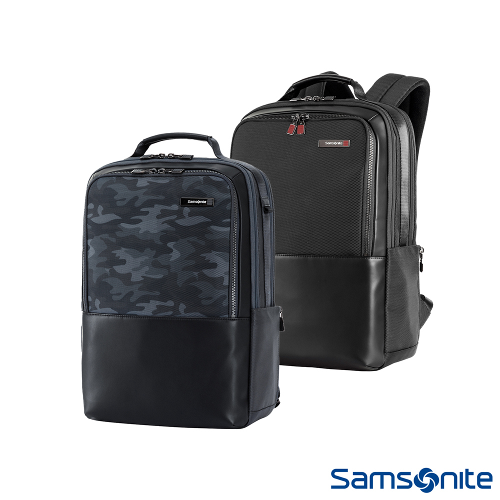 Samsonite新秀麗 筆電後背包/電腦包/雙肩包14吋 Sefton 輕量商務休閒(黑/迷彩)