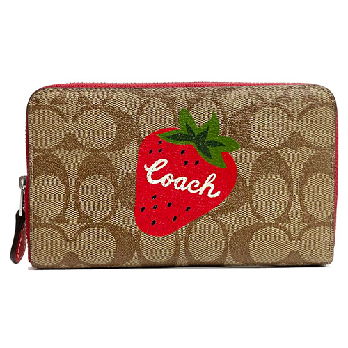 【COACH】C LOGOㄇ型拉鍊鈔票零錢袋中夾(焦糖/草莓)