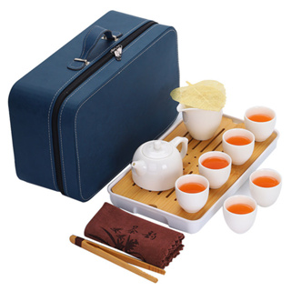 YAON雅居 戶外茶具套裝 茶壺茶盤整套裝 羊脂玉旅行功夫茶具套裝 收納便攜露營戶外茶具
