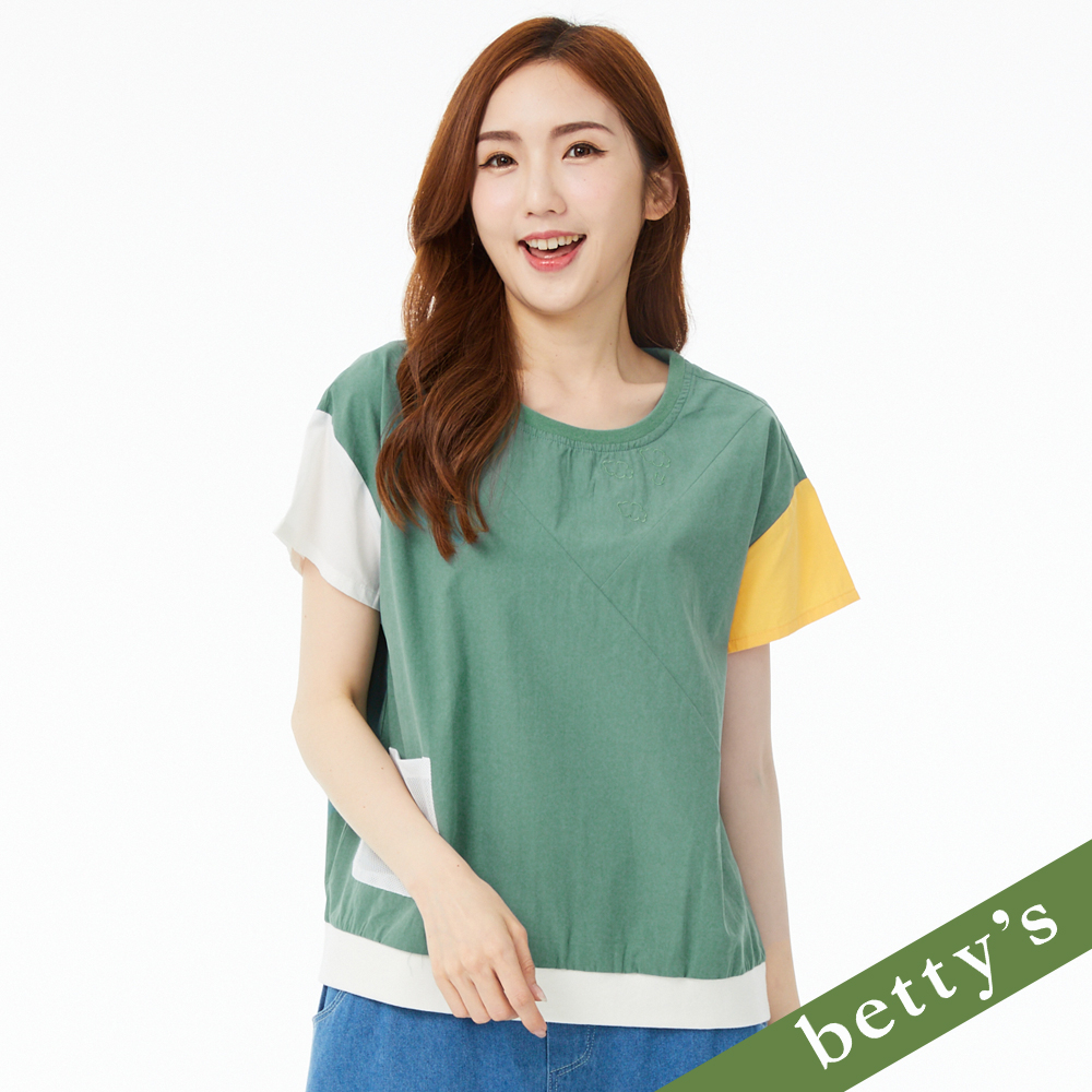 betty’s貝蒂思(21)雲朵撞色拼接短袖圓領上衣(綠色)