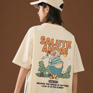 【隔日到貨】100%純棉 俏皮卡通英文正反印花圓領短袖T恤男女上衣服素色OVERSIZE大尺碼情侶裝寬版長版下身失蹤