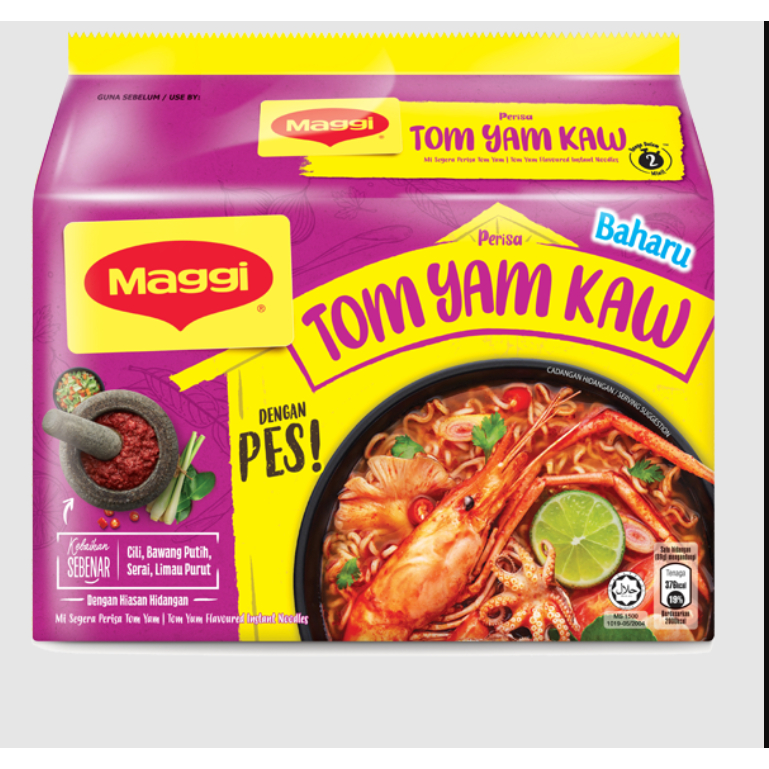 &lt;2024最新口味 現貨&gt;馬來西亞 知名品牌Maggi泡麵 "  超濃 超厚 酸辣東炎及 辣蝦湯麵口味(1袋裝/5包)