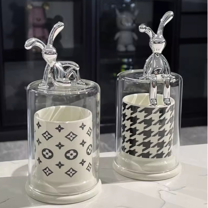 台灣現貨輕奢高顏值牙籤筒家用高檔個性創意陶瓷牙線罐棉簽桶收納盒