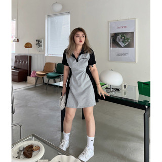佰分佰/100kg內可穿/大尺碼/大碼女裝/夏裝/顯瘦/撞色/收腰顯瘦/POLO領/短裙/減齡/修身/連衣裙/女生洋裝