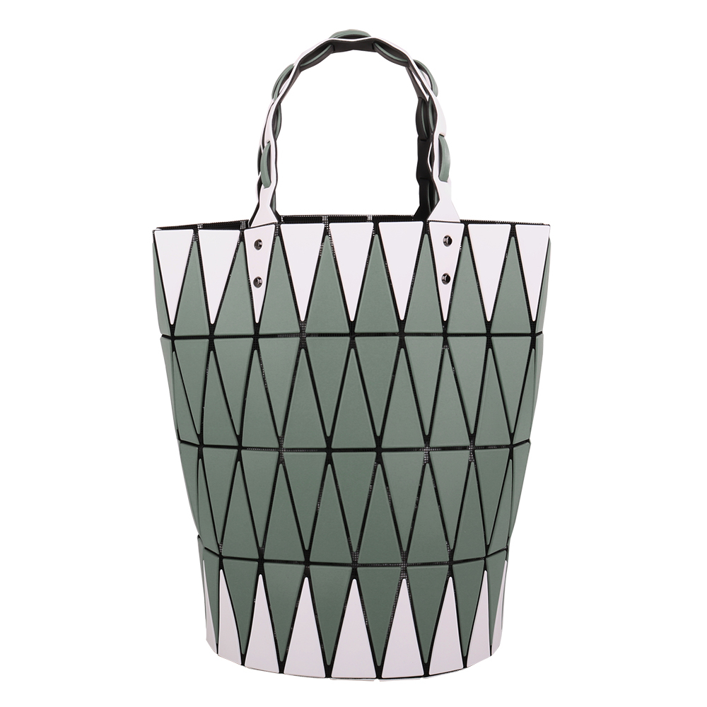 BAOBAO-拚色幾何籃簍編織提把手提包(白x卡其綠/大)