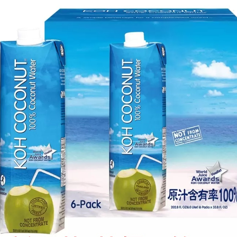 [大量現貨]Koh 純椰子汁 1公升 X 6入 酷椰嶼 KOH 100% 好市多椰子水 夏天必喝 非濃縮還原