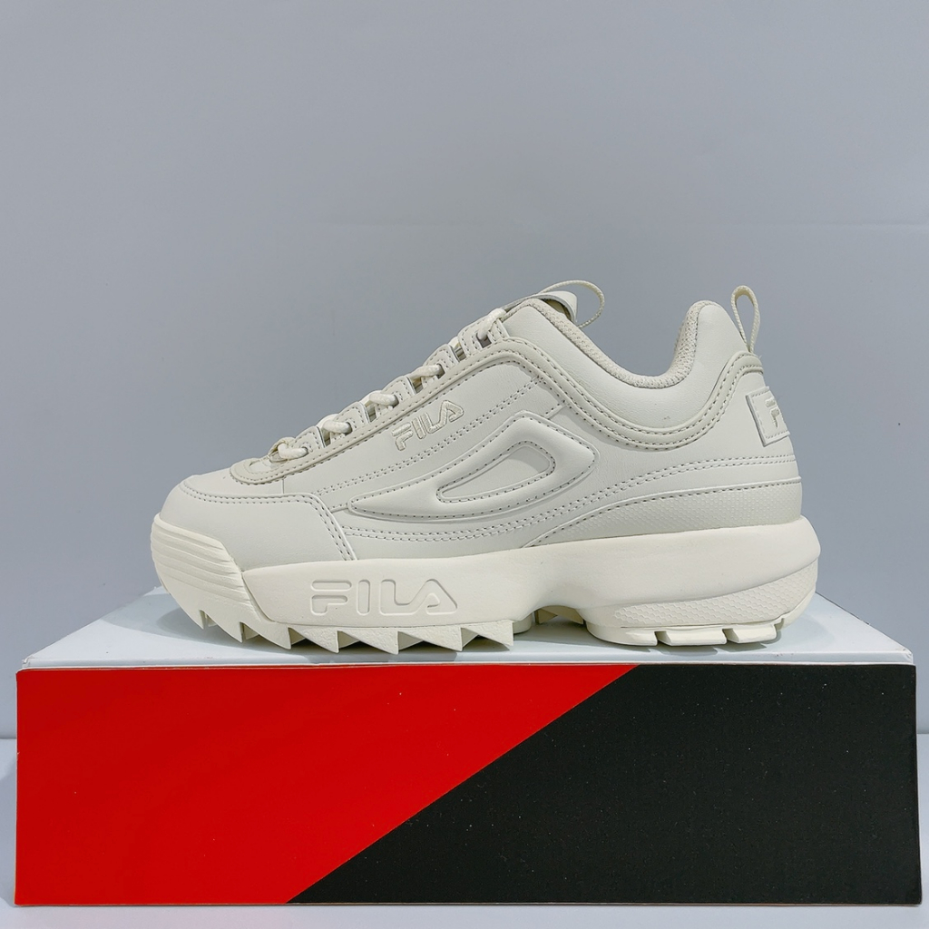 FILA DISRUPTOR II 女生 米色 老爹鞋 鋸齒鞋 厚底 皮革 運動休閒鞋 4-C608X-920