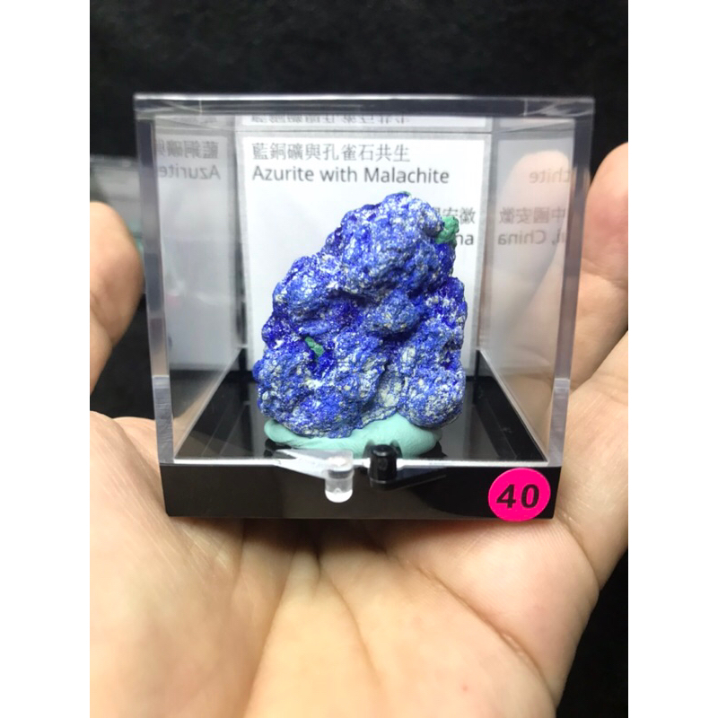 藍銅礦 青花瓷 Azurite 孔雀石 共生 原礦 礦標 #40