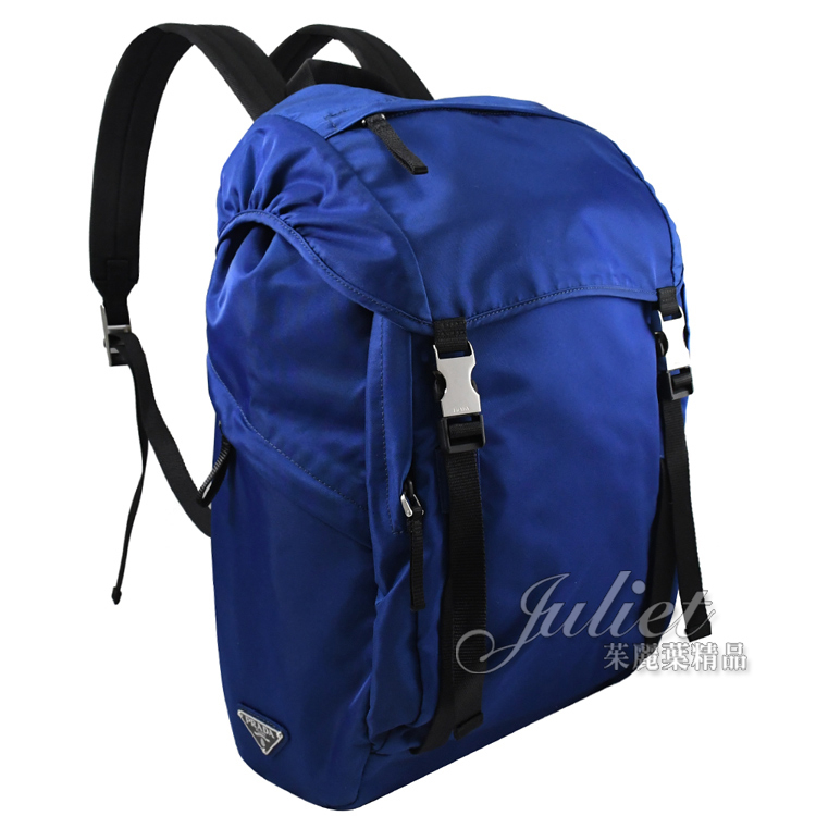 【茱麗葉精品】PRADA 2VZ062 三角LOGO尼龍硬式束口後背包旅用包.藍 大 現貨在台
