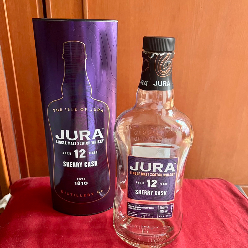 JURA吉拉雪莉12年單一麥芽蘇格蘭威士忌空酒瓶(700ml)/多用途玻璃空瓶/空洋酒瓶/曲線瓶/裝飾/酒瓶/空瓶-附盒