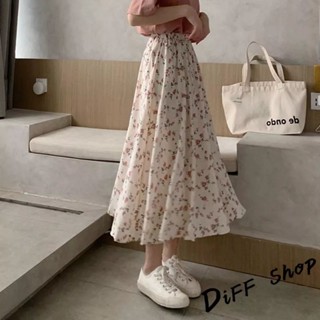 Diff家的長裙／韓版氣質森系小碎花清新顯瘦 半身裙 長裙 裙子 女裝