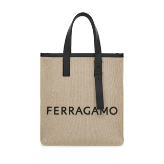 Salvatore Ferragamo Signature 織物直式托特包 米色