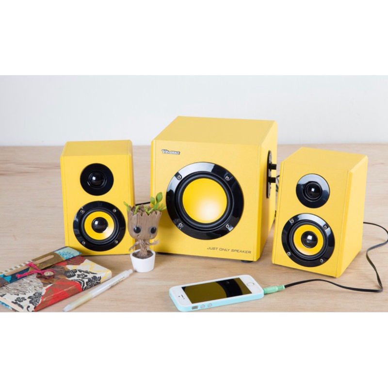 TCSTAR 重低音木質音箱電競音響三件式多媒體喇叭播放器TCS4100黃色110V
