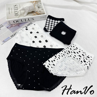 【HanVo】黑白系小熊棉質內褲 舒適柔軟純棉親膚透氣日系三角褲 中腰 獨立包裝 流行少女內褲 內著 A11-5642