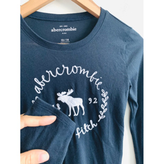 a&f Abercrombie & Fitch 經典 logo 深藍 上衣 棉T T恤 13/14（適合s/小m)