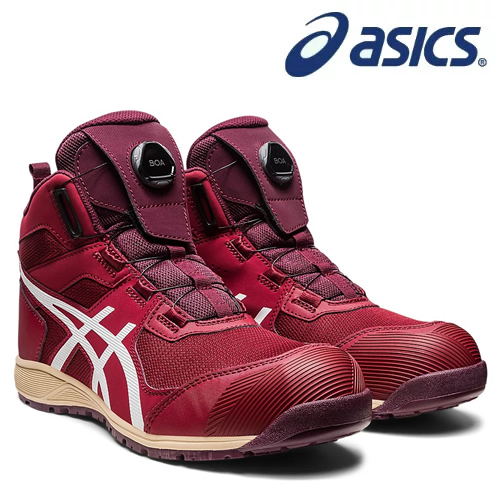 日本亞瑟士asics塑鋼安全鞋 BOA快速旋鈕 CP214 高筒輕量 緋紅/白色 工作鞋 寬楦舒適 防滑耐油 做工的人