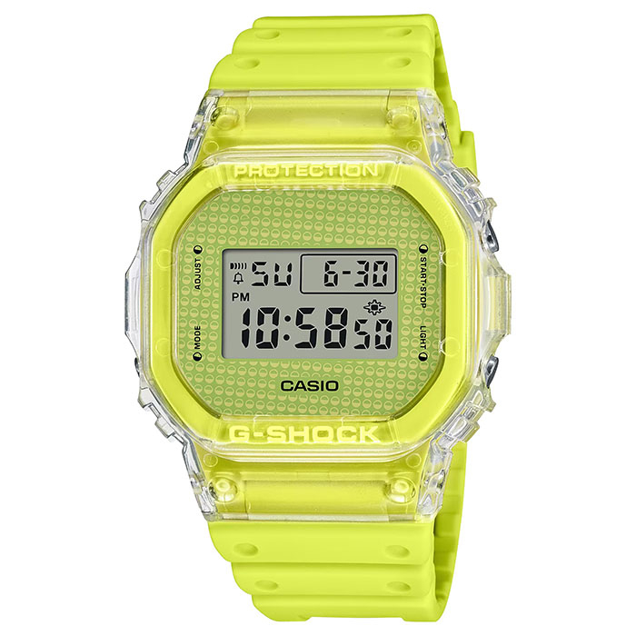 【CASIO 卡西歐】G-SHOCK 經典方形 繽紛扭蛋 DW-5600GL-9 防水運動電子錶 透明色/黃 台南 時代