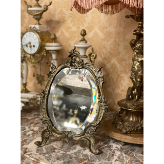 #19世紀 法國百年古董巴洛克風格手工青銅雕塑桌鏡『百年古董鏡有自然老化痕跡』 #023138