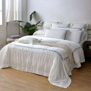CASA BELLE 1000織天絲 兩用被床包組 雙/加/特 格蕾寢飾 波賽隆頓 白色 刺繡 防蹣抗菌 吸濕排汗