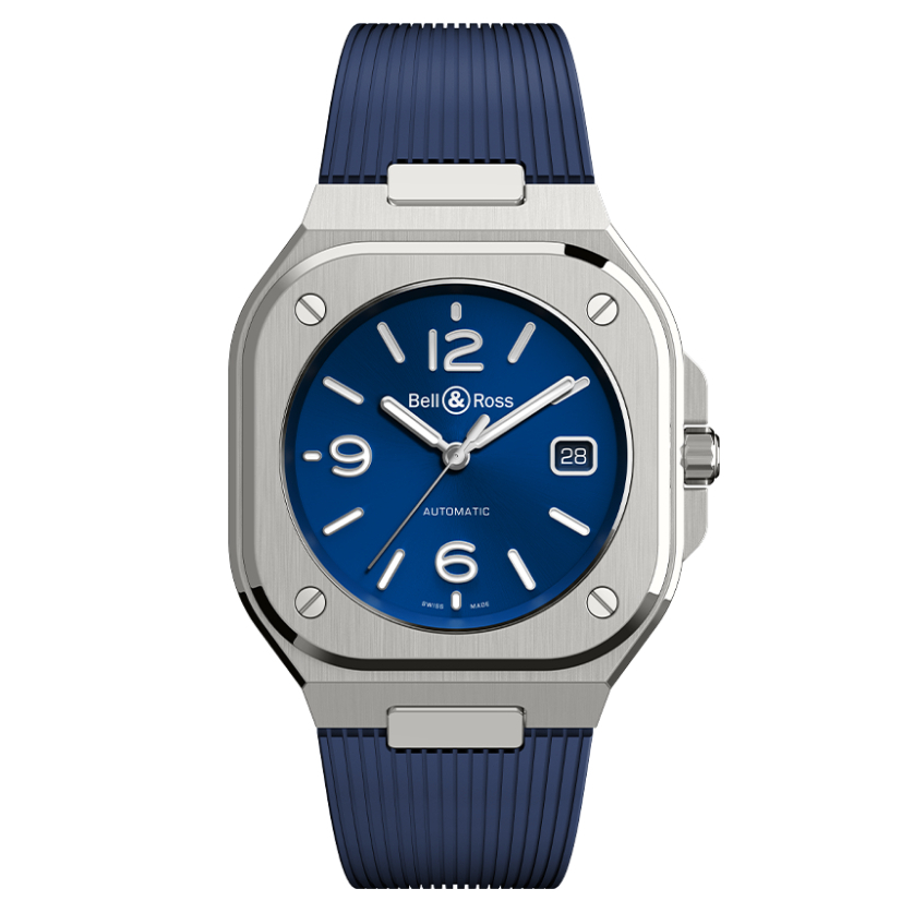 Bell &amp; Ross 柏萊士BR 05系列都市休閒機械腕錶-藍面膠款/40mm (BR05A-BLU-ST/SRB)