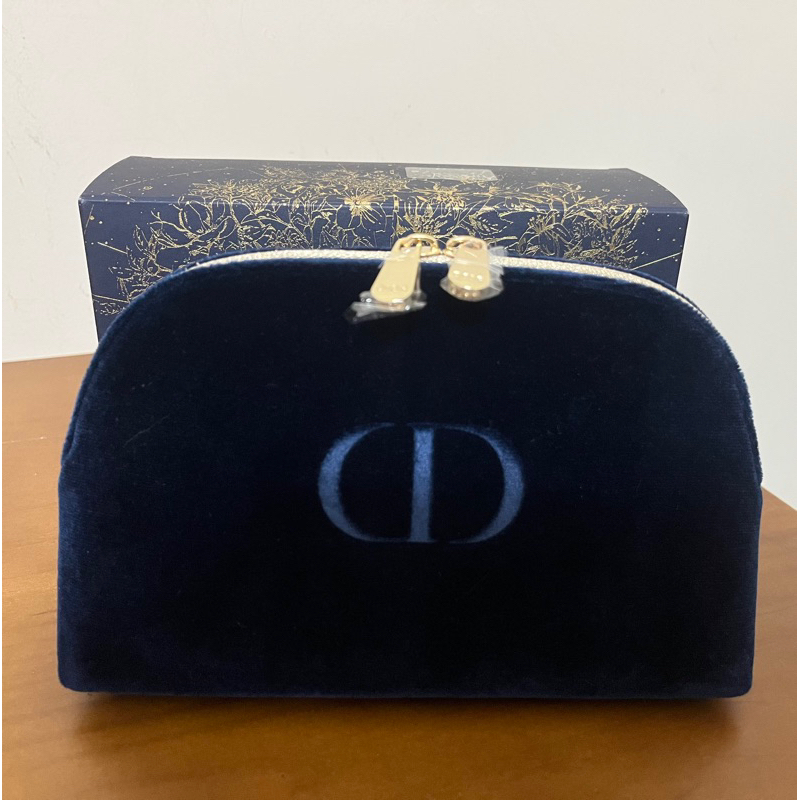 🎊出清特價🎊專櫃正品 Christian Dior 迪奧午夜湛藍絨面半月美妝包（附外盒）