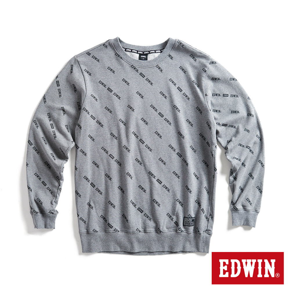EDWIN EDGE 滿版印花 LOGO厚長袖T恤(灰色)-男款