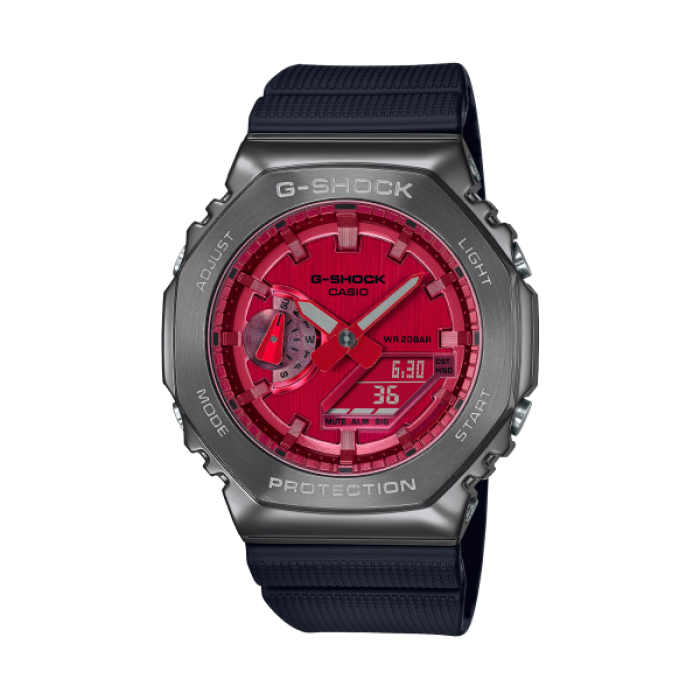 【CASIO G-SHOCK】農家橡樹八角框極致時尚雙顯運動腕錶-赤紅款/GM-2100B-4A/台灣總代理公司貨享一年